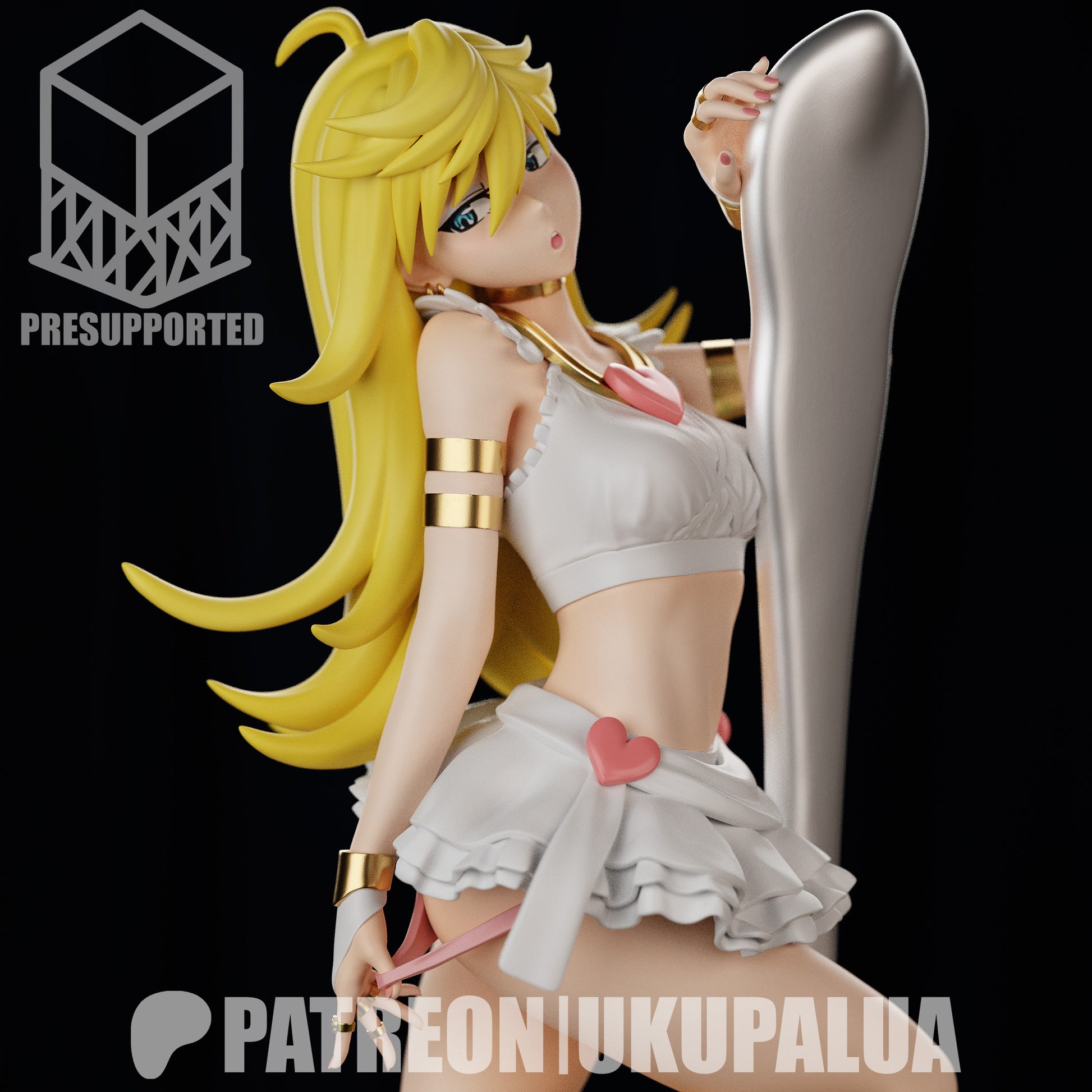 Colored render of Anarchy Panty in white outfit holding long weapon – Panty and Stocking with Garterbelt 1:7 scale collectible