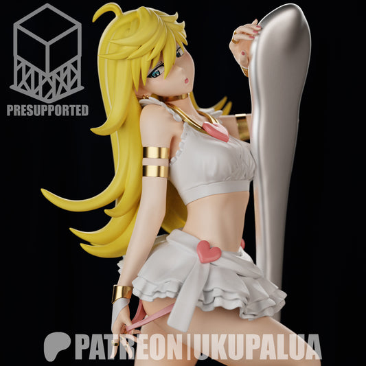 Colored render of Anarchy Panty in white outfit holding long weapon – Panty and Stocking with Garterbelt 1:7 scale collectible