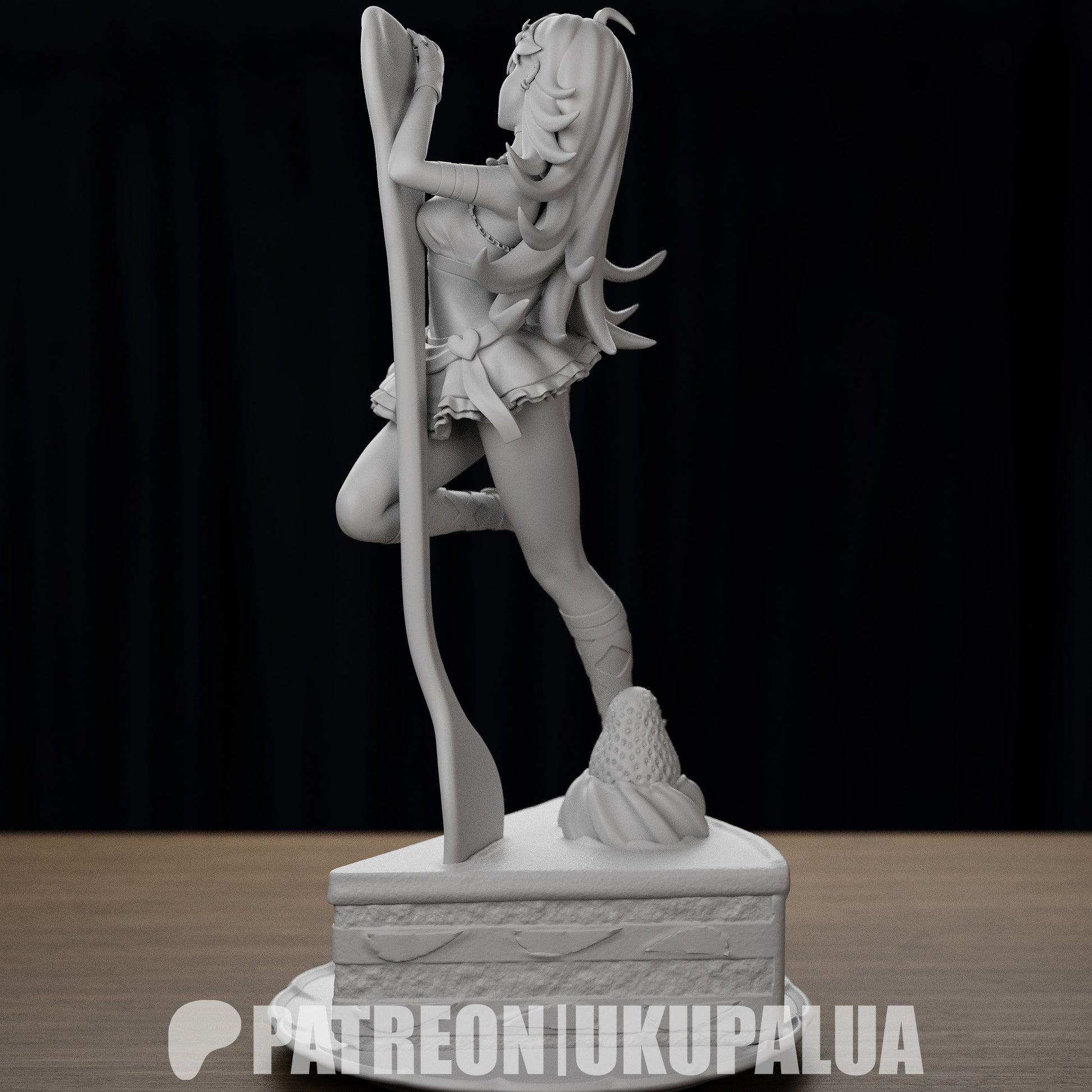 Side view of Anarchy Panty statue in dynamic pose with cake base – Panty and Stocking with Garterbelt 1:7 scale collectible