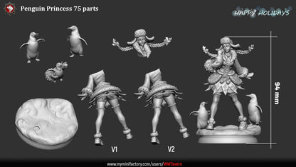 Penguin Princess 32mm miniature parts penguin companions and snowy base Bustling Bazaar