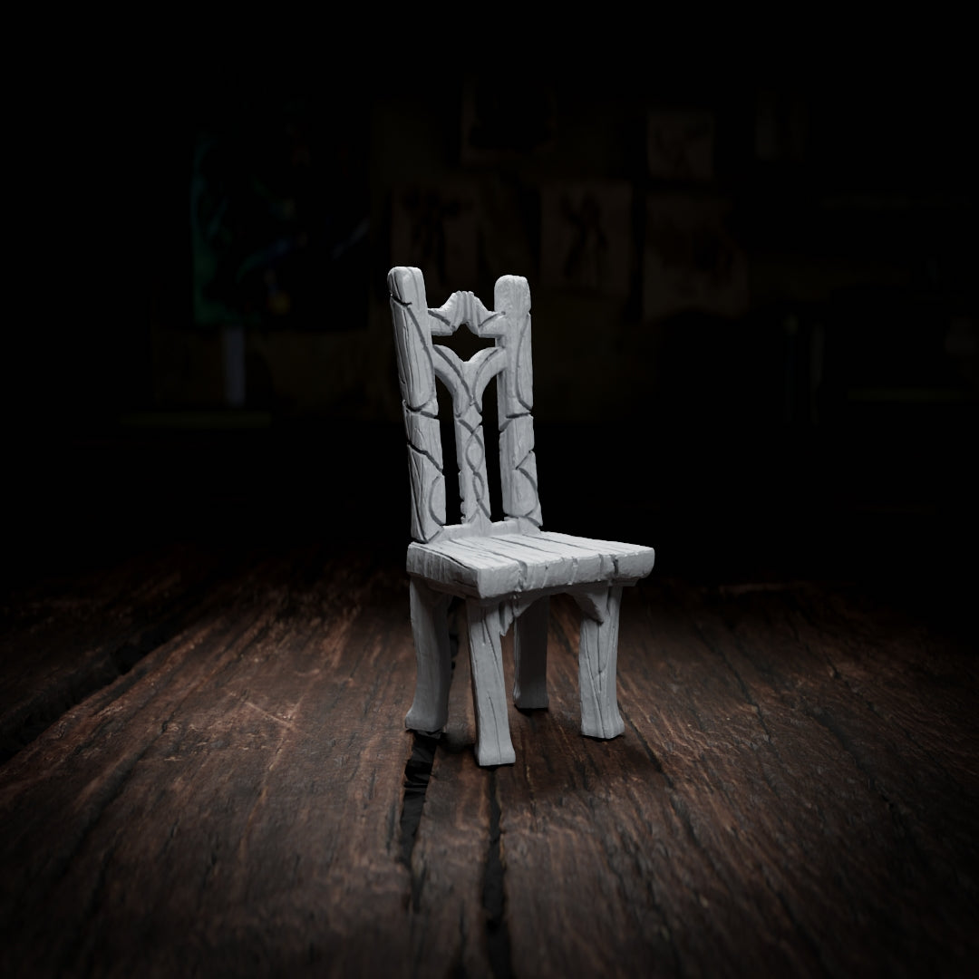 A wooden chair that screams “don’t sit here,” making it the perfect eerie addition to your TTRPG environment.