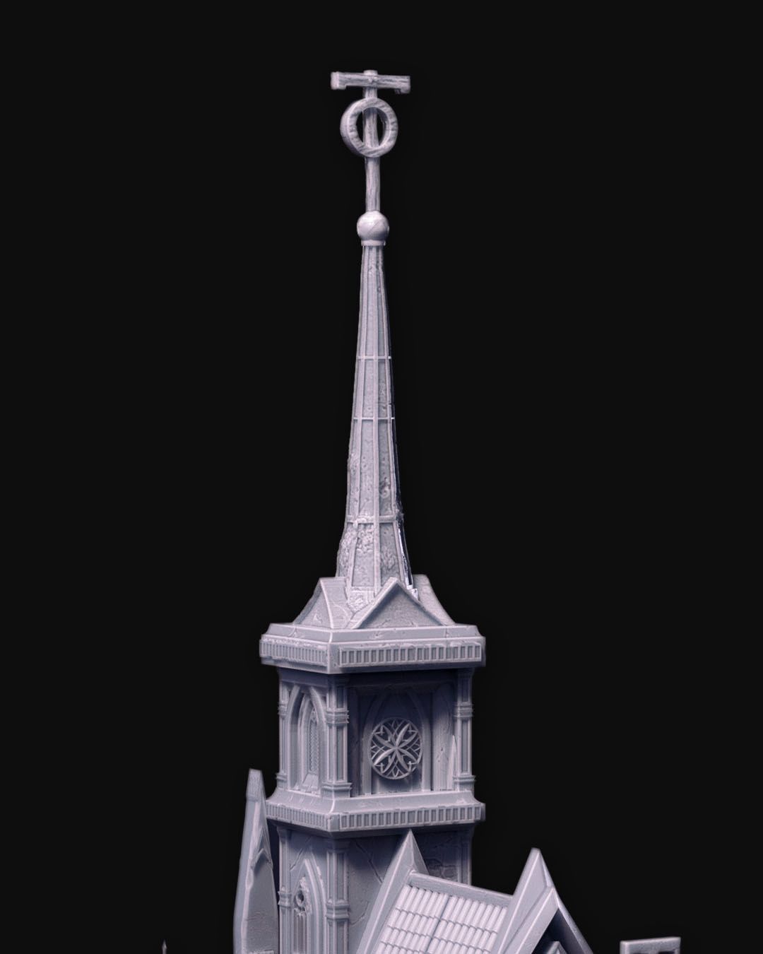  A close-up of the spire topped with a holy symbol—perfect for scaring demons or attracting lightning.
