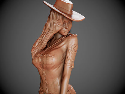 Stylized bust of Jessica Rabbit in a cowgirl outfit with long hair and wide-brimmed hat.