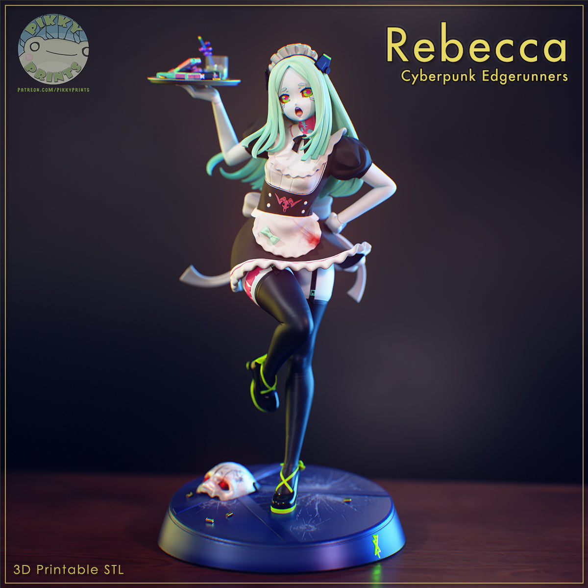 Maid Rebecca Smasher Cyberpunk Edgerunners full body pose raised leg dynamic stance