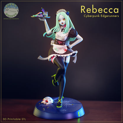 Maid Rebecca Smasher Cyberpunk Edgerunners full body pose raised leg dynamic stance