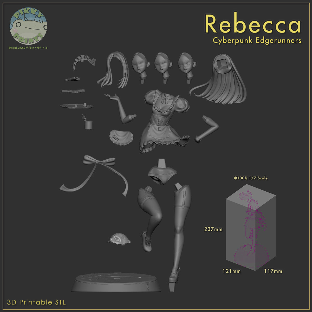 Maid Rebecca Smasher Cyberpunk Edgerunners parts layout disassembled components