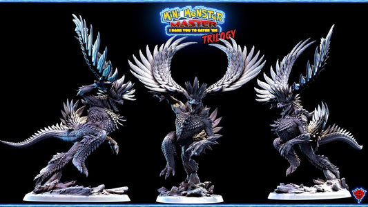 Raven Prime miniature with wings spread wide, inspired by Corviknight, showcasing detailed armored feathers and a powerful stance.