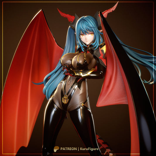 Regensburg Zenless Zone Zero figure posed with wings extended, long hair, clawed tail, horns, armored bodysuit, 1:7 scale collectible