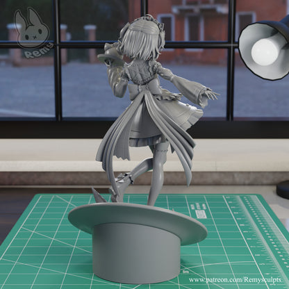 Mint Fantôme collectible figure rear view showing maid dress apron hair sculpt and flowing ribbon details