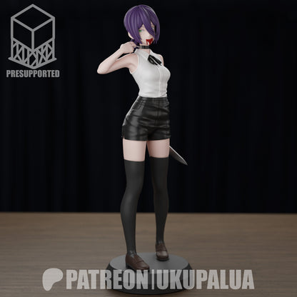 Reze Chainsaw Man presupported single figure variant standing on round base with knife and sleeveless shirt, 1:7 scale