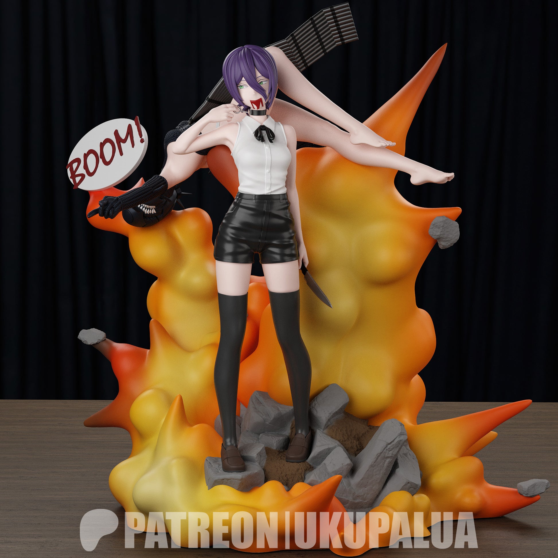 Reze and Bomb Devil Chainsaw Man figure assembly parts including heads, arms, clothing, base explosions, and optional bomb accessories, 1:7 scale