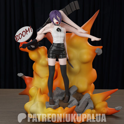 Reze and Bomb Devil Chainsaw Man figure assembly parts including heads, arms, clothing, base explosions, and optional bomb accessories, 1:7 scale