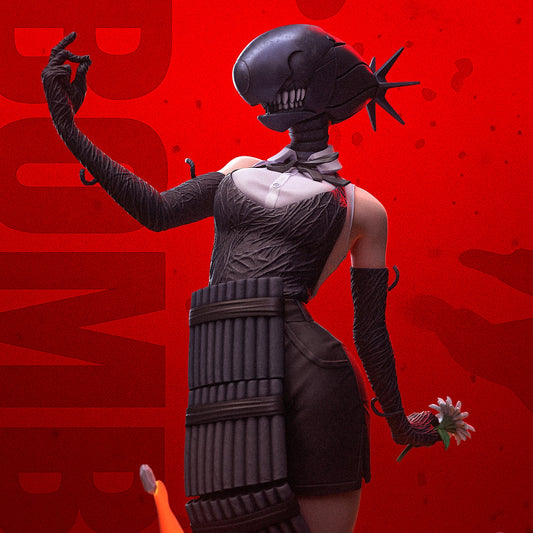 reze bomb devil form chainsaw man full figure colored render dynamic pose explosive base flower in hand anime statue