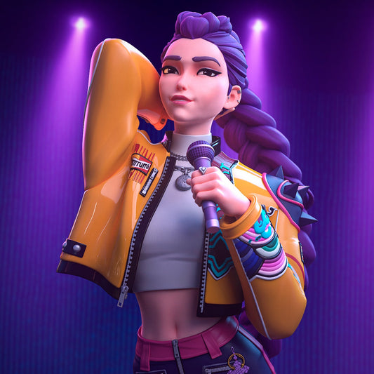 rumi k-pop demon hunters 1:8 scale collectible figure colored render holding microphone in idol pose