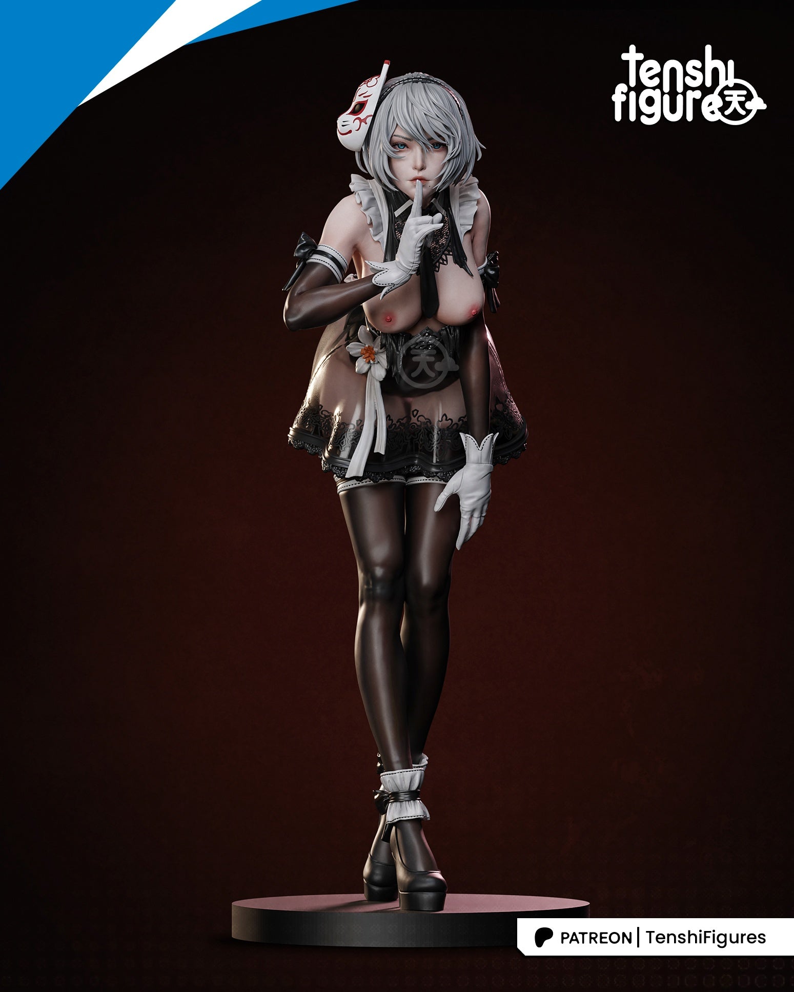 Alternate front angle of YoRHa No.2 Type B figure in Stellar Blade maid-style outfit.