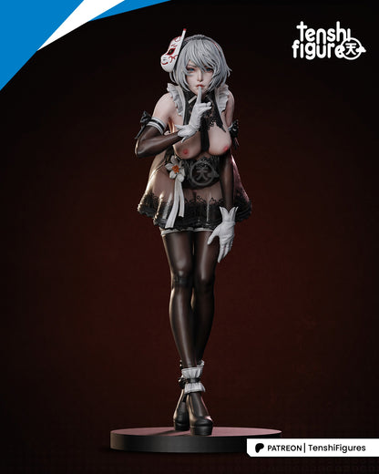 Alternate front angle of YoRHa No.2 Type B figure in Stellar Blade maid-style outfit.