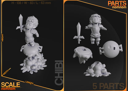 Individual parts of Chibi Laios Touden diorama, featuring sword, base, and detailed components.