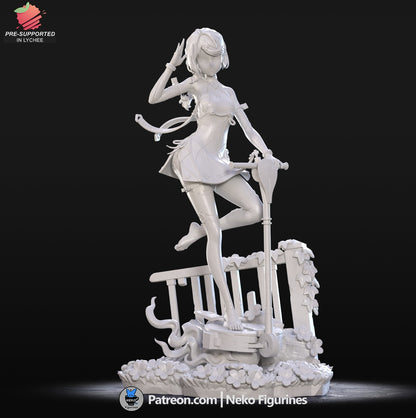 Seed Jr. collectible statue on scooter base with mechanical vines and floral details – Zenless Zone Zero 1:7 scale.