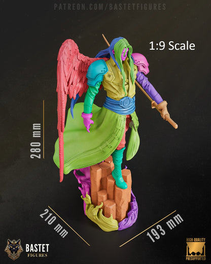 Fully assembled Sephiroth full figure with katana, wing, and flowing coat over flame-covered rocky base – Final Fantasy VII display figure.