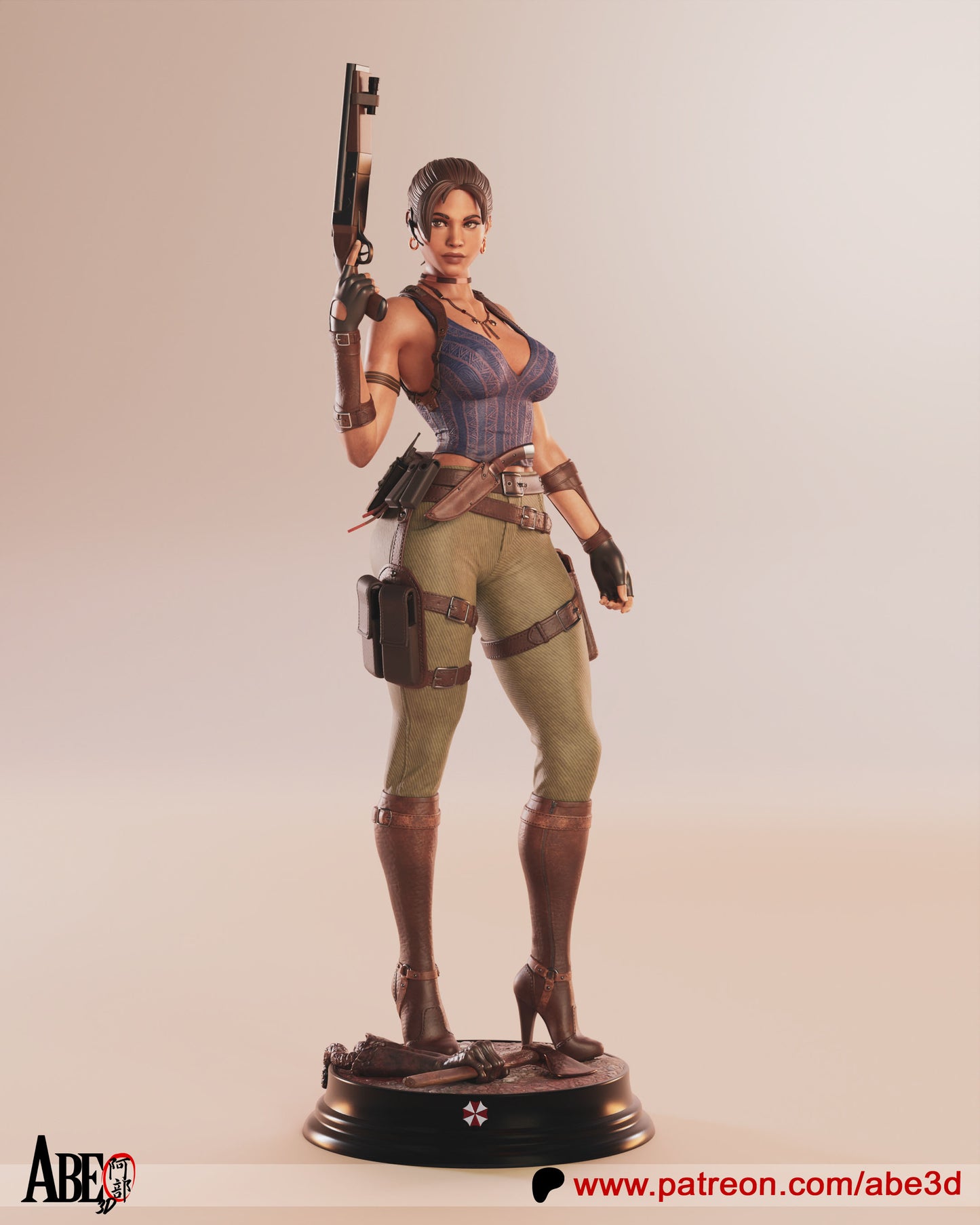 Sheva Alomar Resident Evil 1:4 scale figure standing on display base holding shotgun, tactical outfit and holster details visible