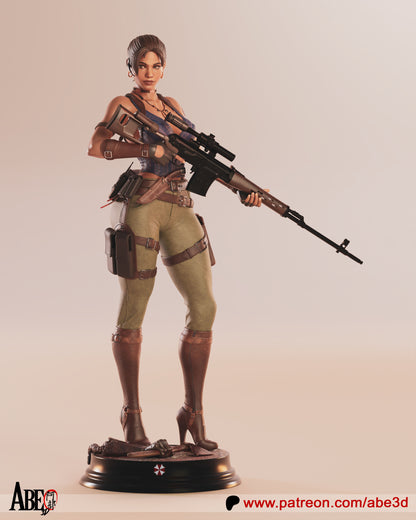 Sheva Alomar Resident Evil figure holding rifle, combat stance with thigh holster, belt gear, and boots on round base