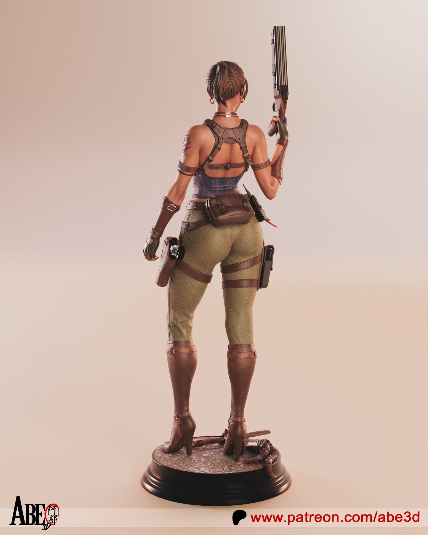 Sheva Alomar 1:4 scale figure back view showing harness straps, gear placement, and hairstyle detail