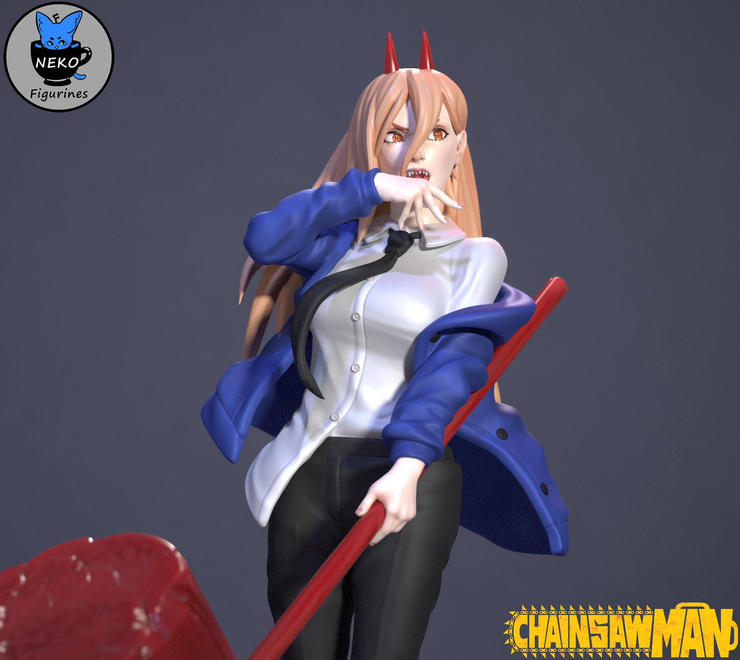 Power figure in color with jacket slipping off shoulders, showing sharp teeth and confident smirk.