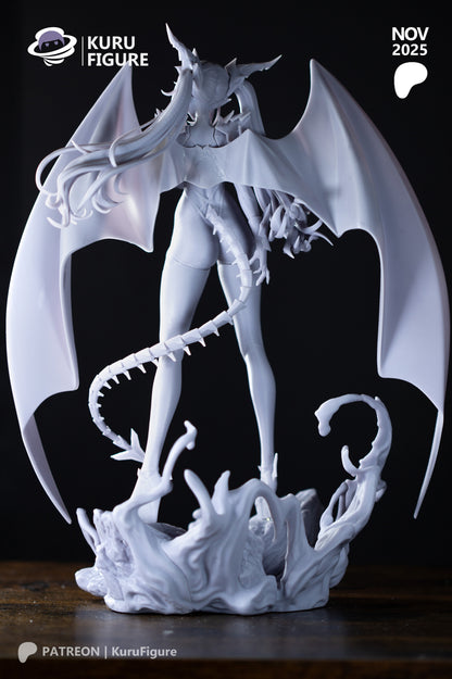 Regensburg Zenless Zone Zero figure rear view showing large wings, long twin ponytails, detailed tail, spiked heels, 1:7 scale collectible