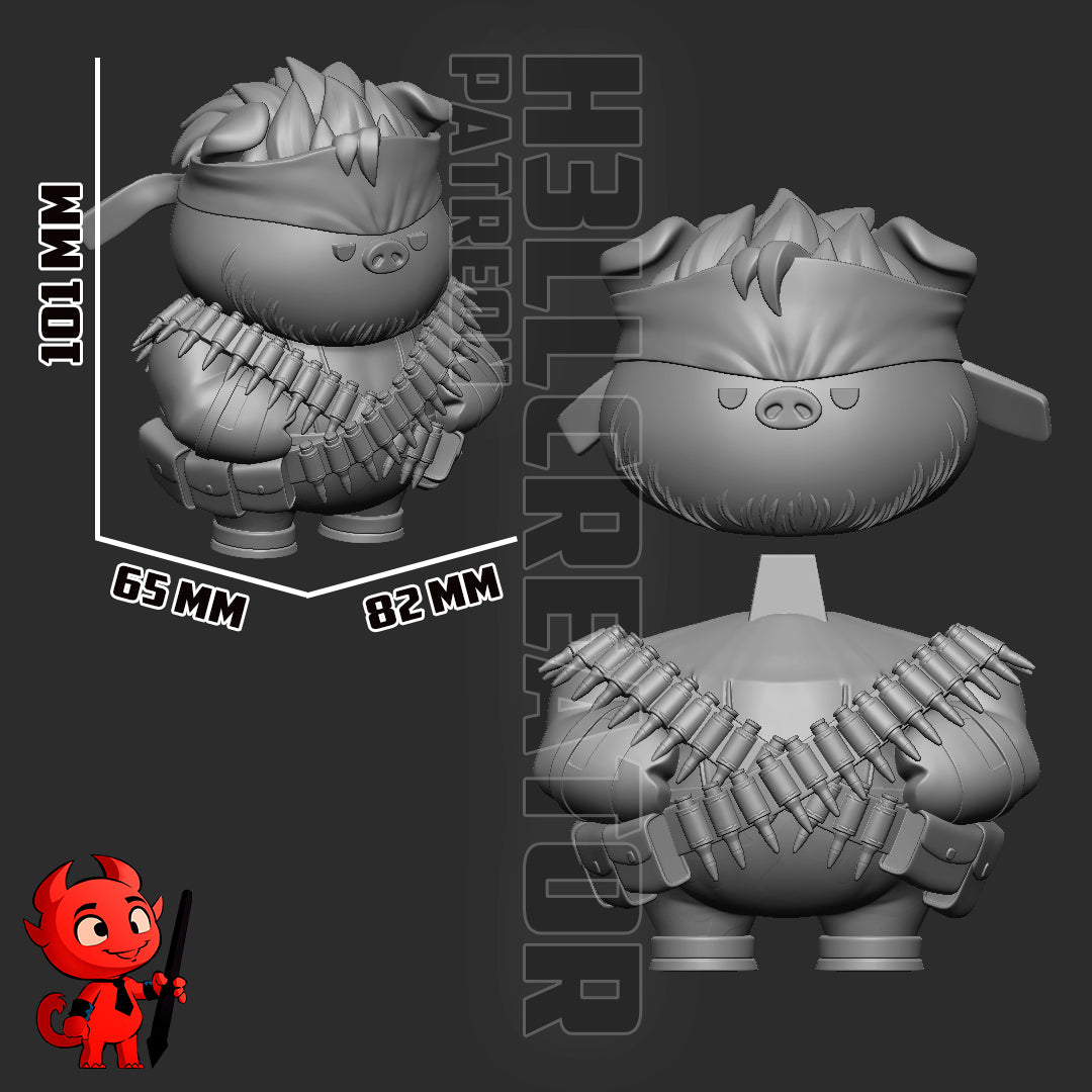 Chibi Solid Svin Snake figurine unpainted with headband, ammo straps, and pig features