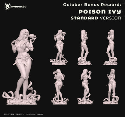 Full 360° renders of Poison Ivy collectible statue in standard version, showcasing detailed leaf costume, flowing hair, vine-wrapped base, and sultry pose for display collectors.