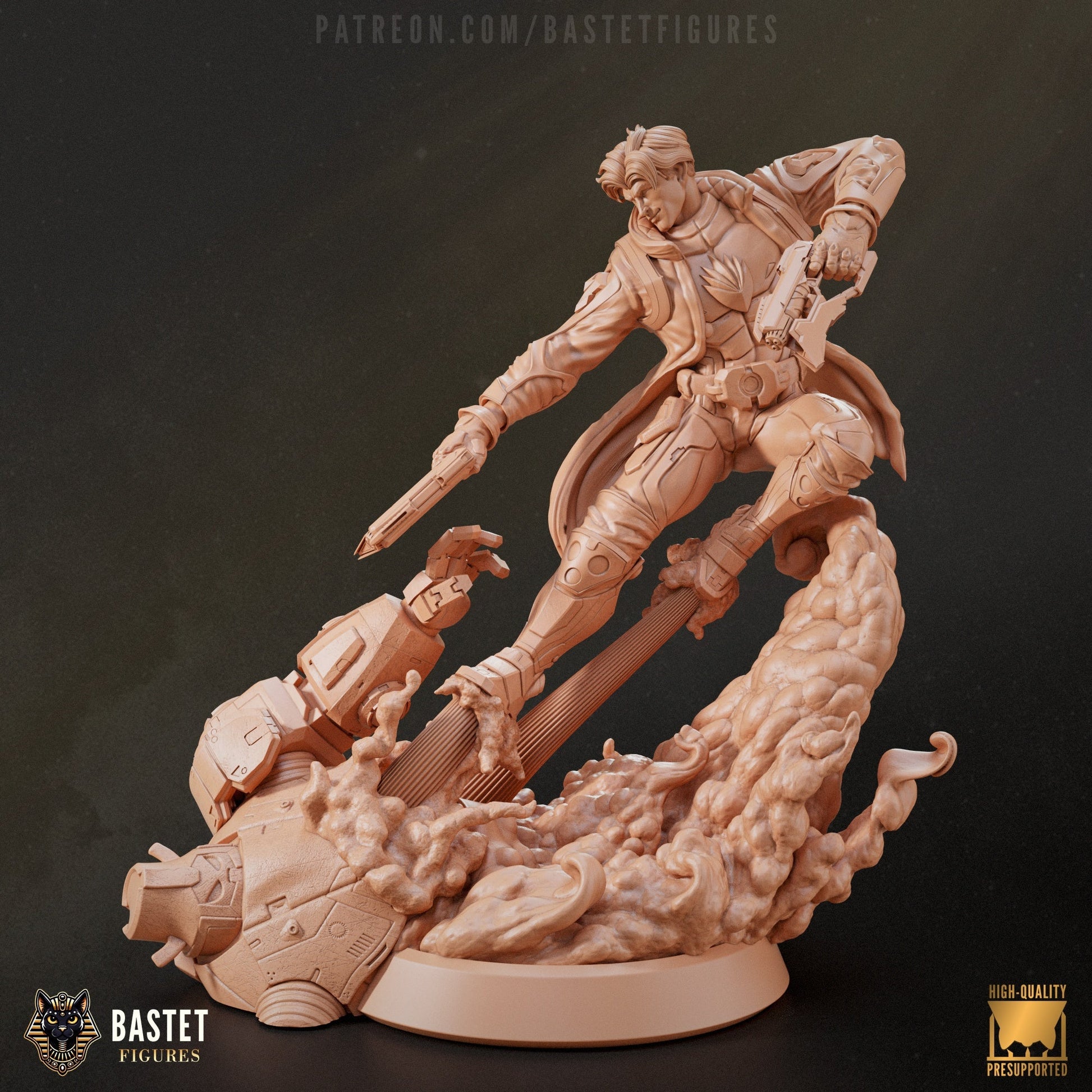 Alternate angle of the full figure showing Star-Lord from the side with clear view of coat design and dynamic motion.