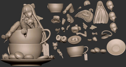 Anarchy Stocking Panty and Stocking exploded parts layout showing teacup, accessories, and face options