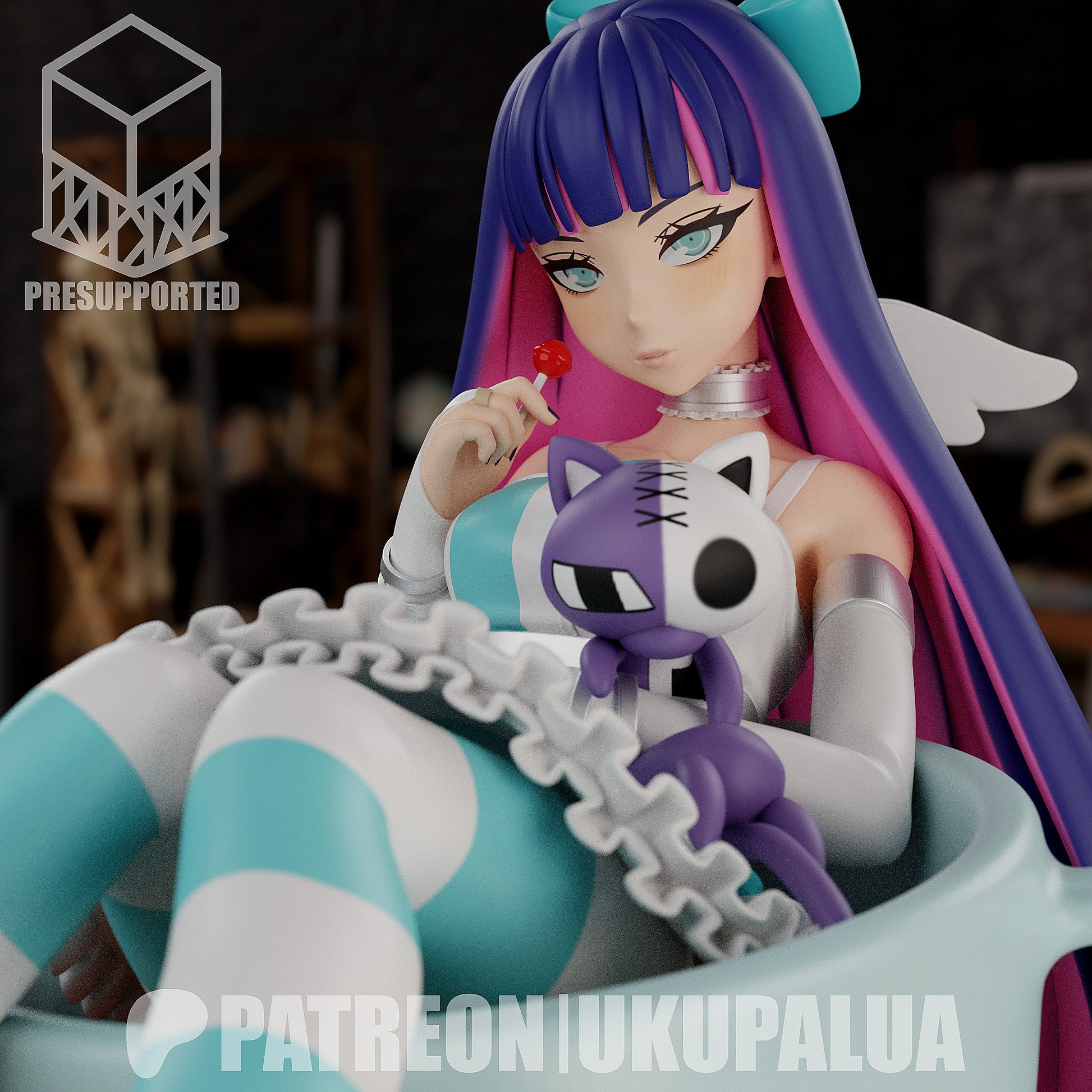 Anarchy Stocking Panty and Stocking 1:7 scale painted close-up holding lollipop with plush cat