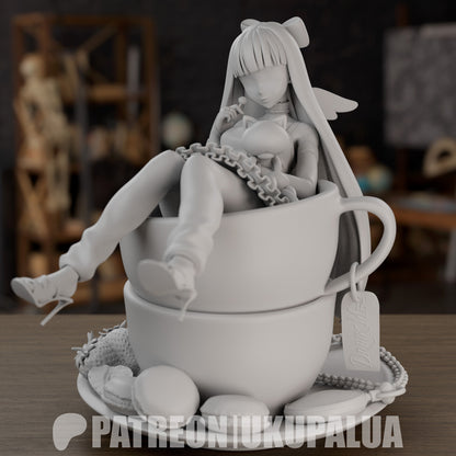 Anarchy Stocking Panty and Stocking 1:7 scale unpainted resin model lounging in teacup with sweets