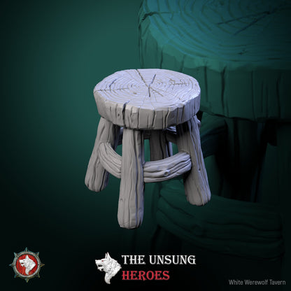 Small round wooden tavern stool – fantasy RPG furniture accessory for Dungeons & Dragons, Pathfinder, and Warhammer