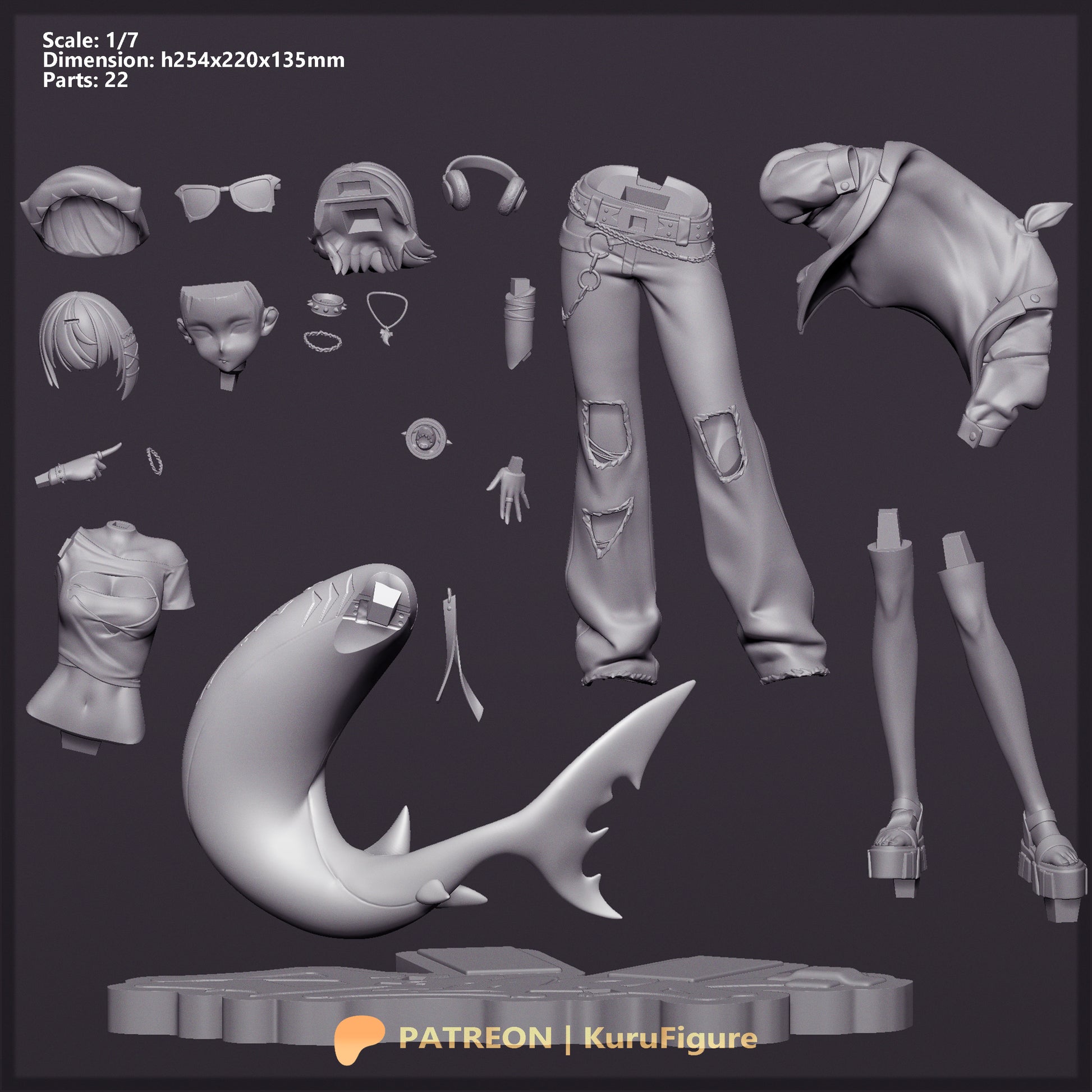 Ellen Joe Zenless Zone Zero 1:7 resin statue unpainted assembly render sculpt display clay preview shark tail anime figure