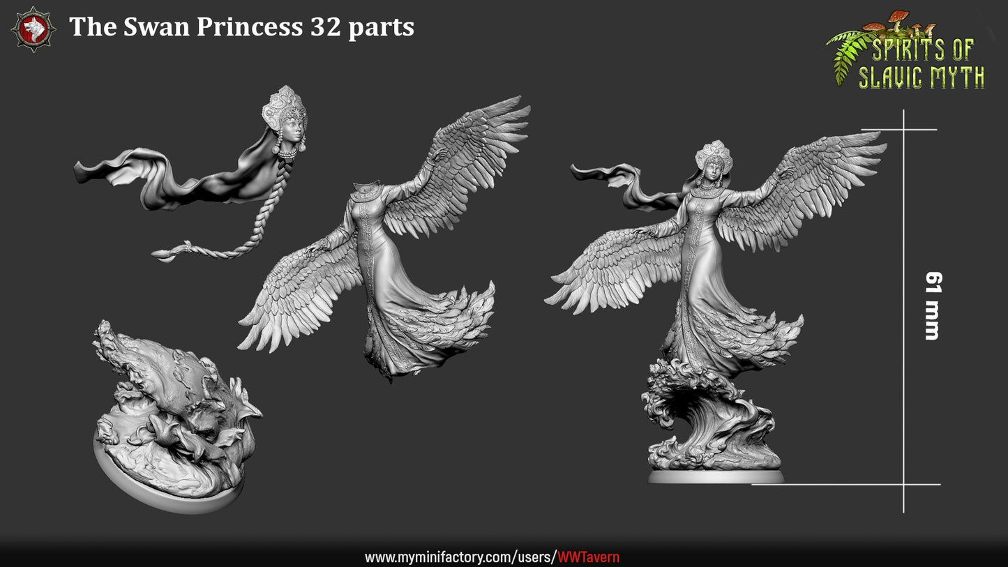 The Swan Princess 32 parts layout showing the winged body, head, and ornate base.