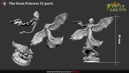 The Swan Princess 32 parts layout showing the winged body, head, and ornate base.