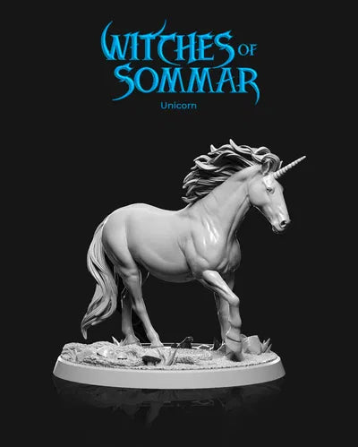 Unicorn miniature with flowing mane and a detailed horn, posed in a natural stance, suitable for fantasy tabletop RPGs like Dungeons & Dragons and Pathfinder.