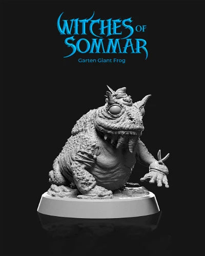 Giant Frog miniature with textured skin and a menacing expression, designed for fantasy tabletop RPGs like Dungeons & Dragons and Pathfinder.