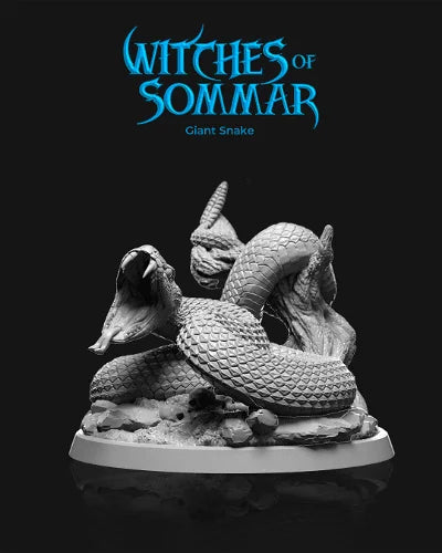 Giant Snake miniature from the Witches of Sommar collection, featuring coiled scales and open jaws poised for an attack.