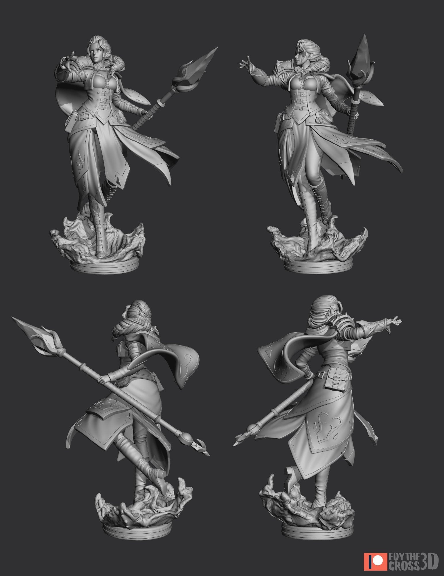 1:10 scale turnaround of Jaina Proudmoore, showcasing multiple angles of her detailed armor, staff, and dynamic water-themed base.