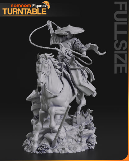 Atsu Ghost of Yotei 1:10 scale statue front view by NomNom Figures – dynamic samurai warrior on horseback miniature with whip and hat
