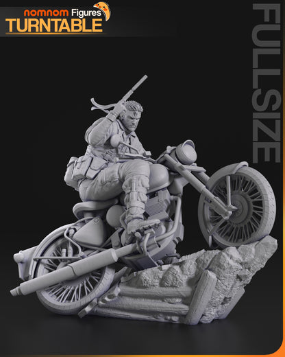 Naked Snake side view on rocky diorama base with full motorcycle detail.