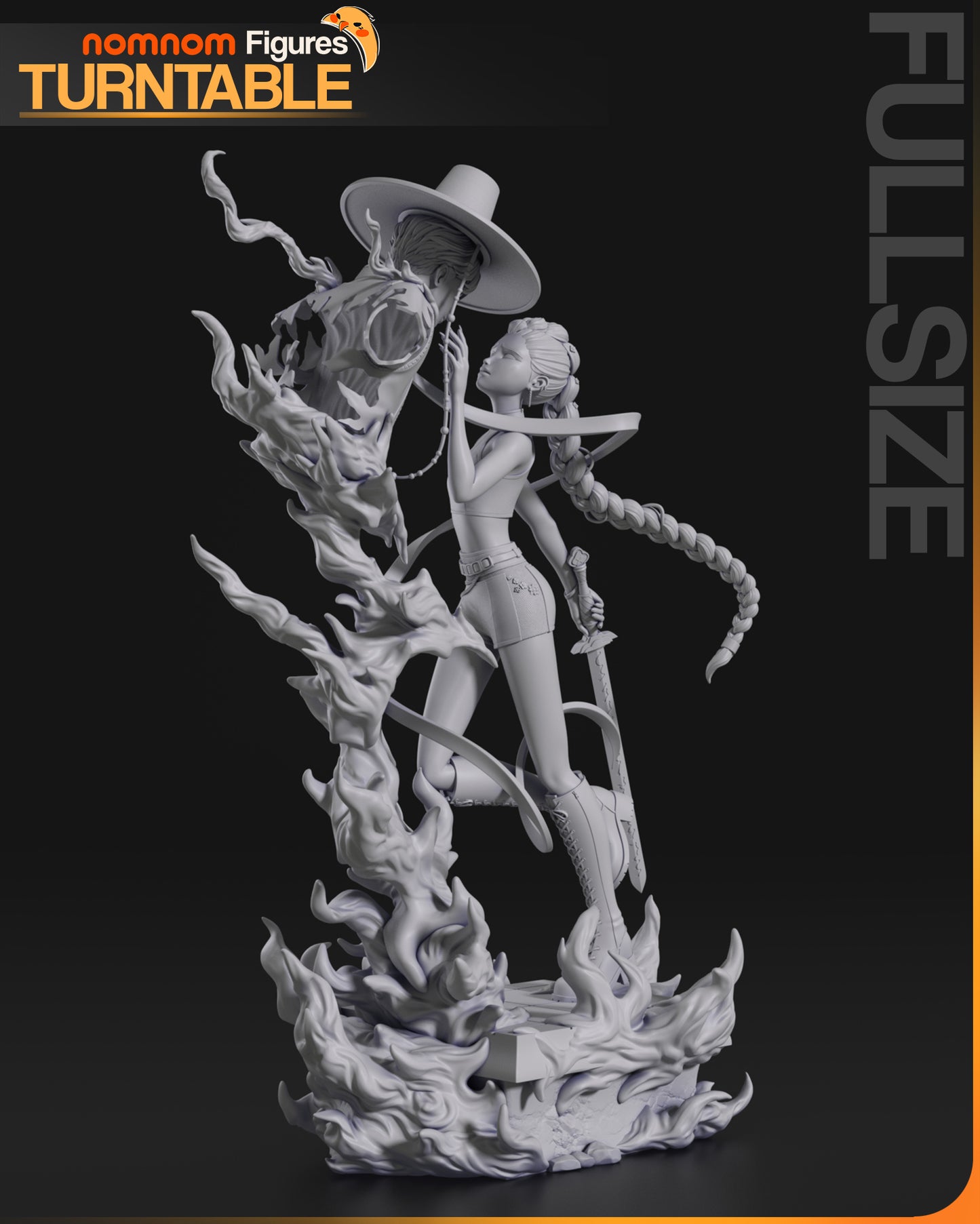 Rumi side view collectible statue with dynamic pose, sword raised, and demon figure – K-Pop Demon Hunters 1:10 scale.