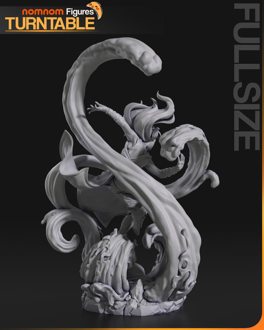 Alternate angle of Katara statue showing fluid motion of bending effects and sculpted garments.