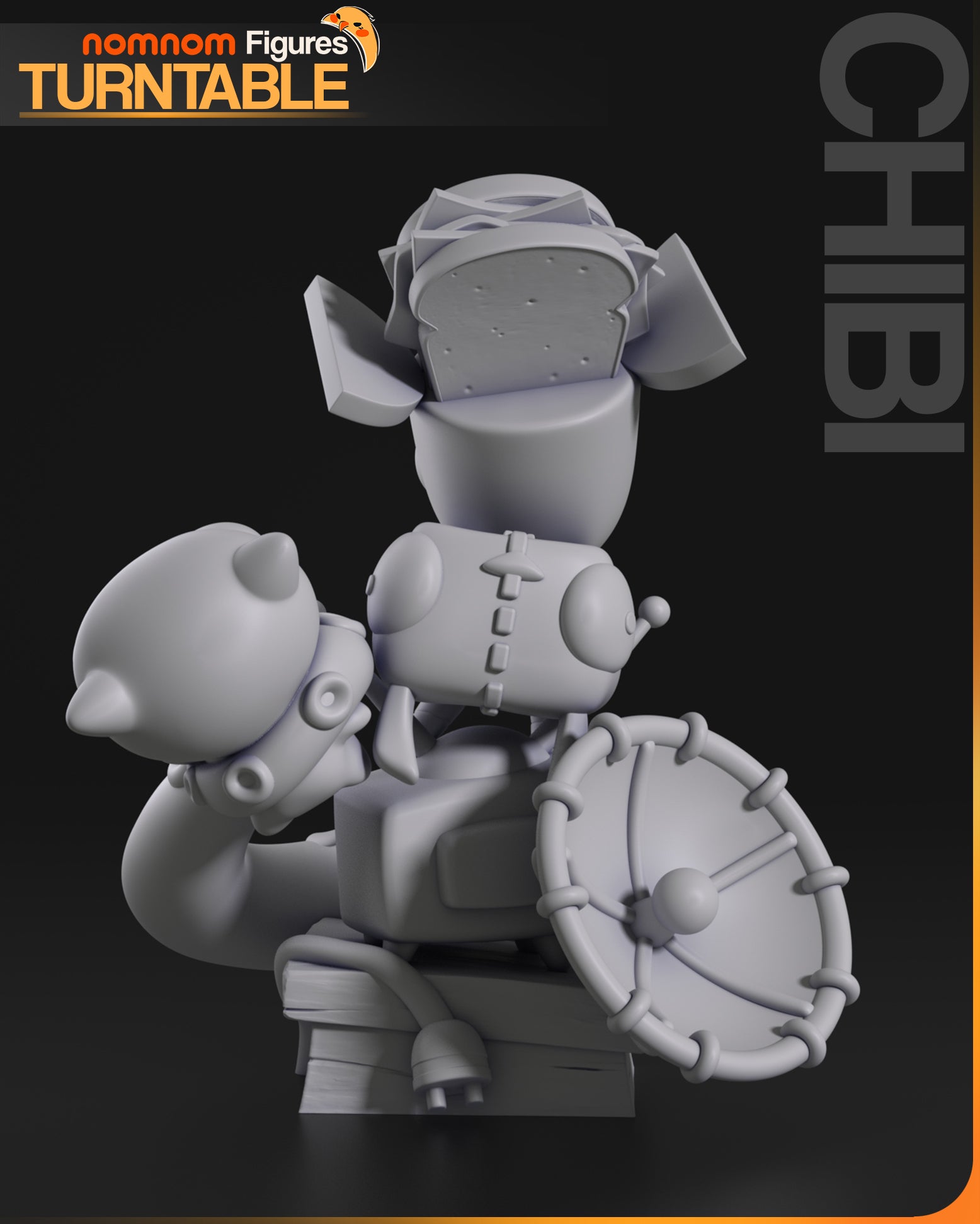 Chibi GIR Invader Zim collectible figure rear view showing backpack detailing rear tentacle creature and base structure