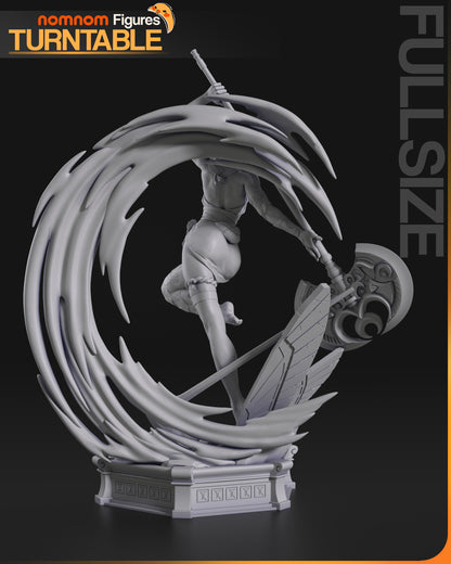 melinoe hades 1-10 scale figure back view swirling energy crescent effect ornate base axe weapon collectible statue
