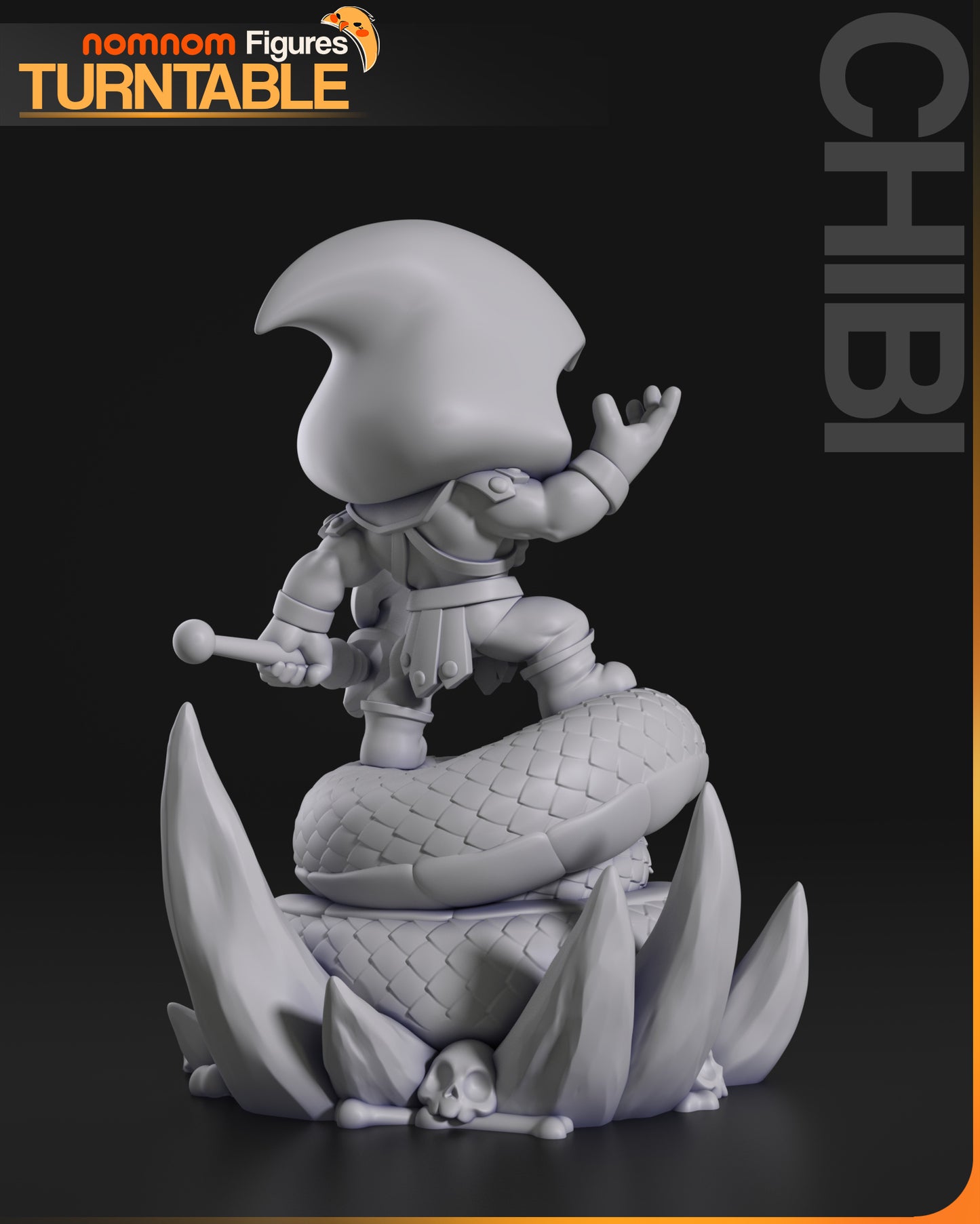 Rear view of Chibi Skeletor with staff and snake base


