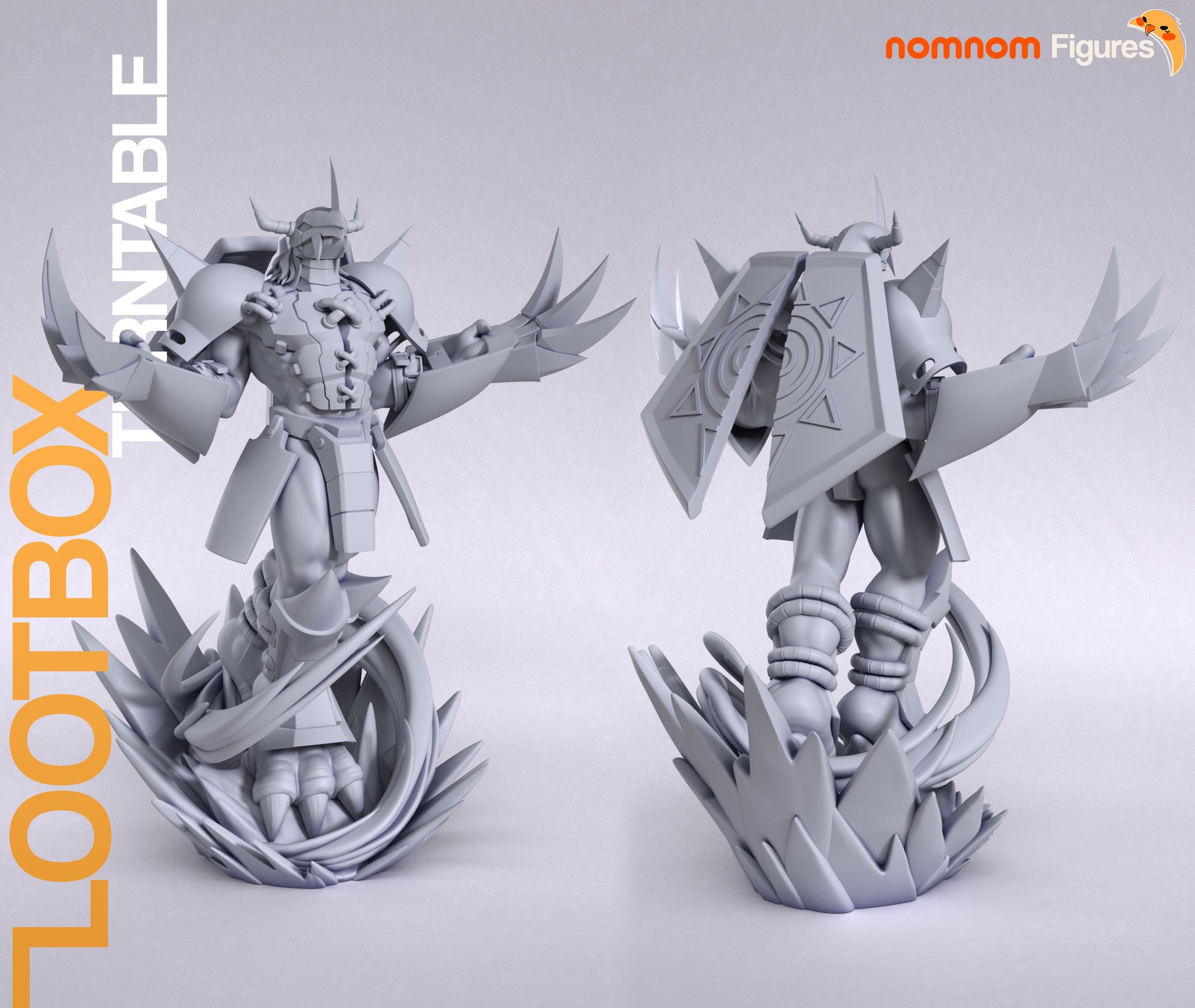 Wargreymon Digimon figurine unpainted 1:10 scale front view on swirling energy base with claws extended